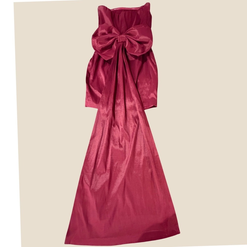 Allison + Kelly Burgundy Red Strapless Mini Dress with Oversized Back Bow XS